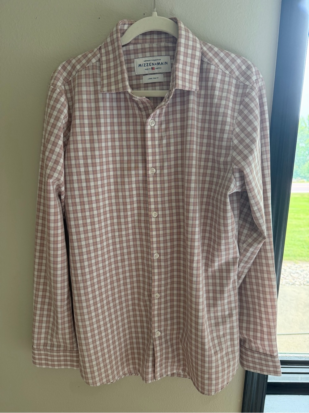 Mizzen+Main Pink and White Gingham Dress Shirt